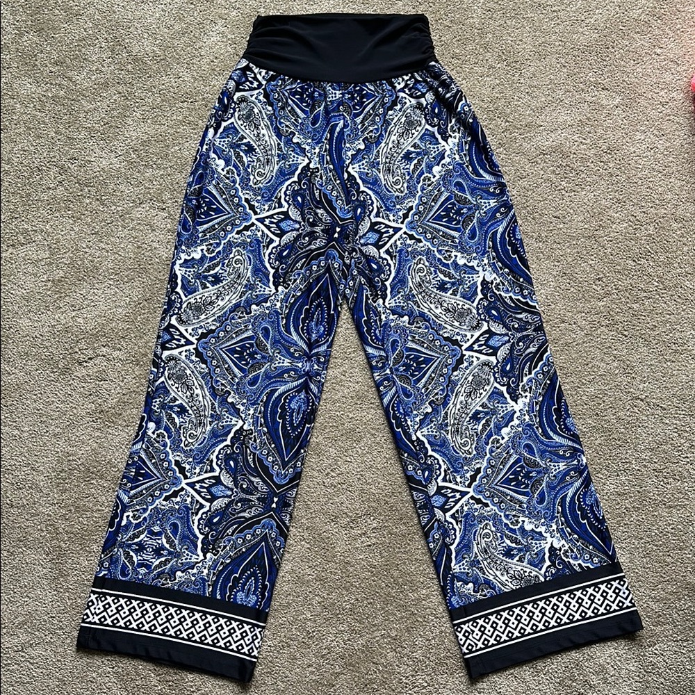 Blue Paisley Wide-Leg Pants size S